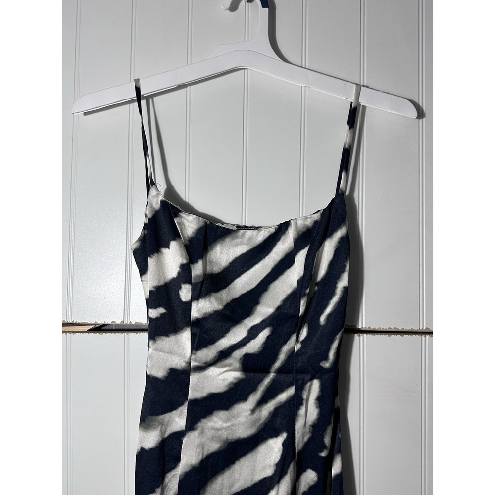 White Fox Boutique Zebra Print Maxi Dress XXS Black White Lace Up Back Satin - Picture 2 of 9